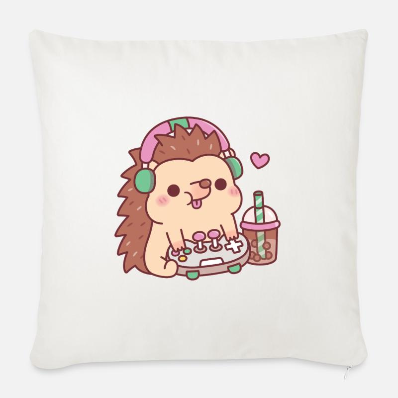 Süßer Igel Mit Gamecontroller Und Boba Tee - Sofakissenbezug 45 x 45 cm - Naturweiß 