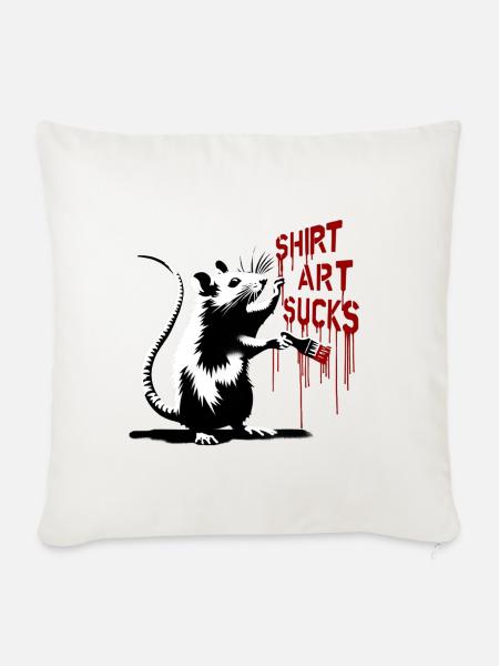 Graffiti Ratte mit Pinsel "Shirt Art Sucks" - Sofakissenbezug 45 x 45 cm - Naturweiß 