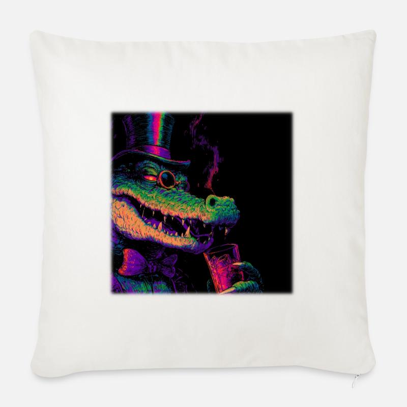 Neon Gentleman Crocodile with Top Hat & Drink - Sofa pillowcase 17,3'' x 17,3'' (45 x 45 cm) - natural white