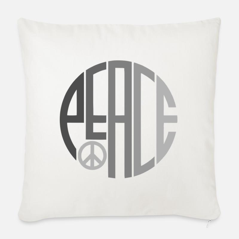 Kreis Typografie Peace mit Peacezeichen - Sofakissenbezug 45 x 45 cm - Naturweiß 