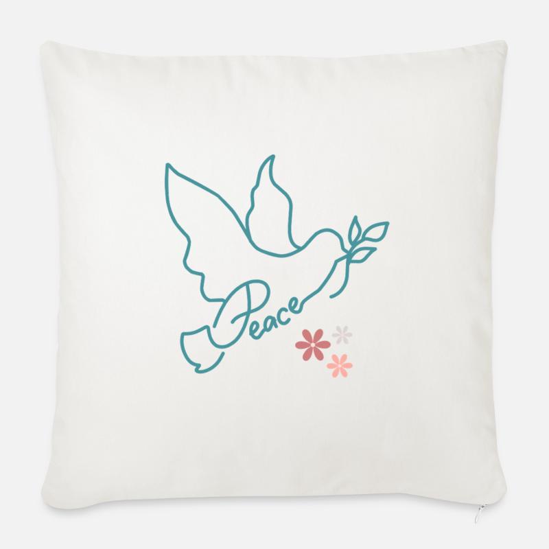 Colombe de paix avec des fleurs - Housse de coussin décorative 45 x 45 cm - blanc nature