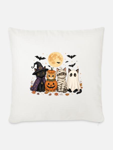 Halloween Katzen Hexe Kürbis Mumie Geist Kostüm - Sofakissenbezug 45 x 45 cm - Naturweiß