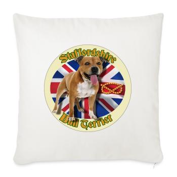 Red Staffie auf englischer Flagge – 014 - Sofakissenbezug 45 x 45 cm - Naturweiß  - Vorne