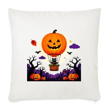 Kürbisballon-Katzen-Halloween-Szene - Sofakissenbezug 45 x 45 cm - Naturweiß  - Vorne