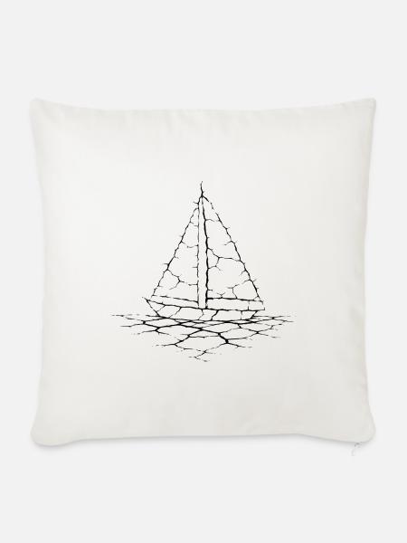 Cracked Sailboat – Minimalistisches Segelmotiv - Sofakissenbezug 45 x 45 cm - Naturweiß 