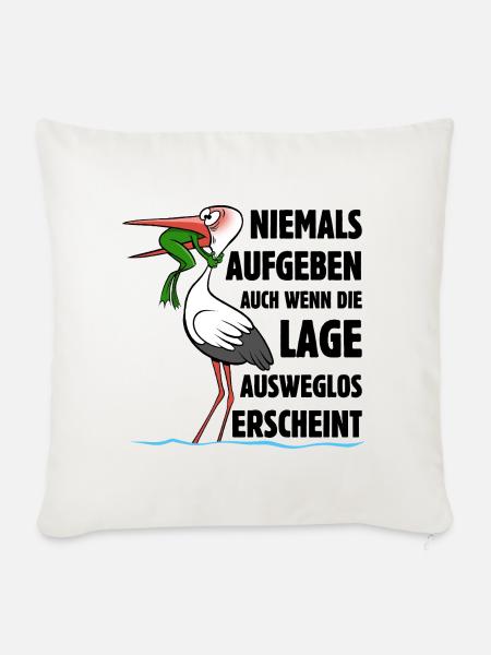 Frosch und Storch - Niemals Aufgeben - Spruch - Sofakissenbezug 45 x 45 cm - Naturweiß