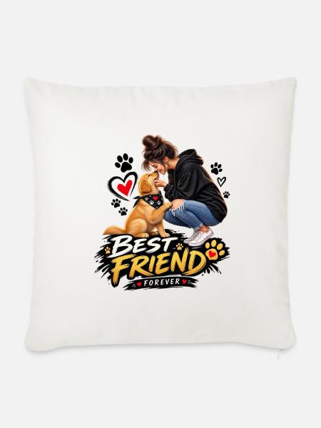Beste Freundin für immer – Golden Retriever Liebe - Sofakissenbezug 45 x 45 cm - Naturweiß 