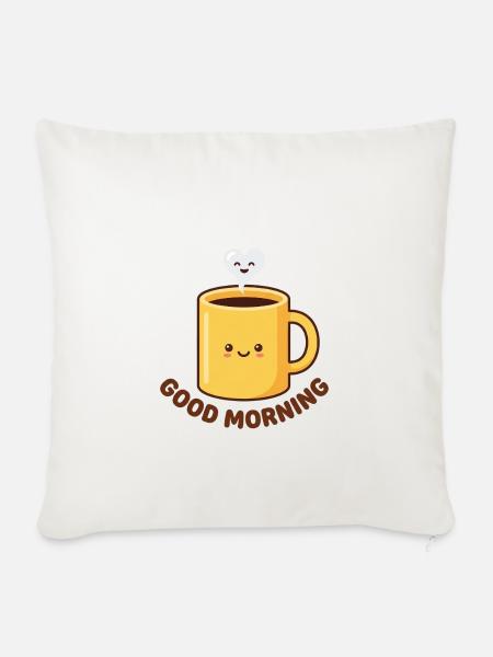 Guten Morgen Kawaii Kaffeetasse - Sofakissenbezug 45 x 45 cm - Naturweiß 
