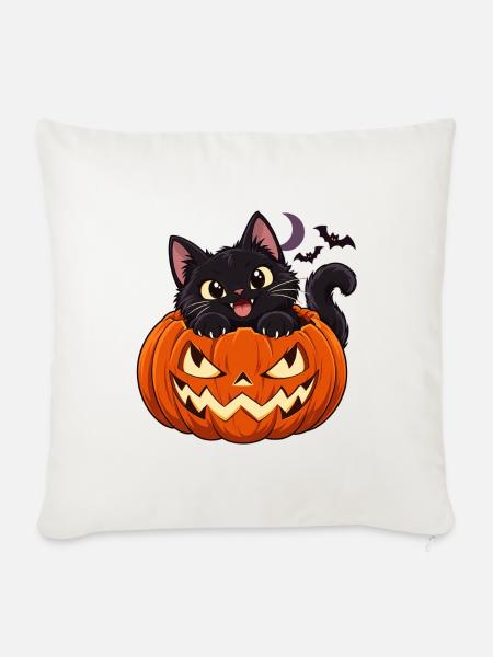 Katzen im Kürbis Halloween - Sofakissenbezug 45 x 45 cm - Naturweiß 