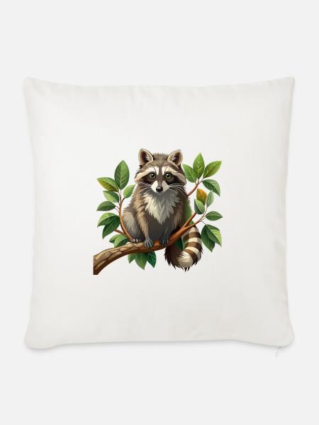 Waschbär im Ast - Sofakissenbezug 45 x 45 cm - Naturweiß