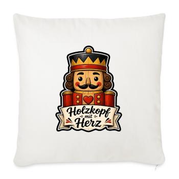 Holzkopf mit Herz Nussknacker Volkskunst Shirt - Sofakissenbezug 45 x 45 cm - Naturweiß  - Vorne
