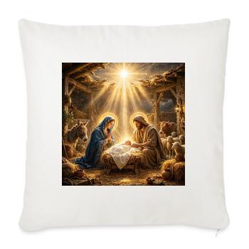 Jesus, katholisch, Krippe, Beten zu Jesus, Christ - Sofakissenbezug 45 x 45 cm - Naturweiß  - Vorne