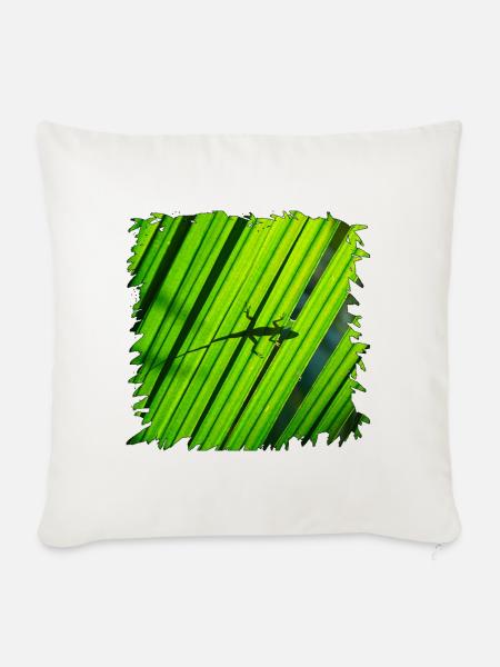 Gecko-Silhouette auf grünem Blatt - Sofakissenbezug 45 x 45 cm - Naturweiß