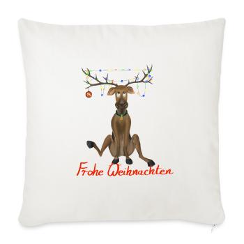 Rentier Frohe Weihnachten - Lichterkette im Geweih - Sofakissenbezug 45 x 45 cm - Naturweiß  - Vorne