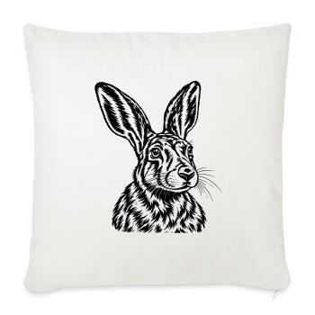 Feldhase – Detaillierte Schwarz Weiß Gravur - Sofakissenbezug 45 x 45 cm - Naturweiß  - Vorne