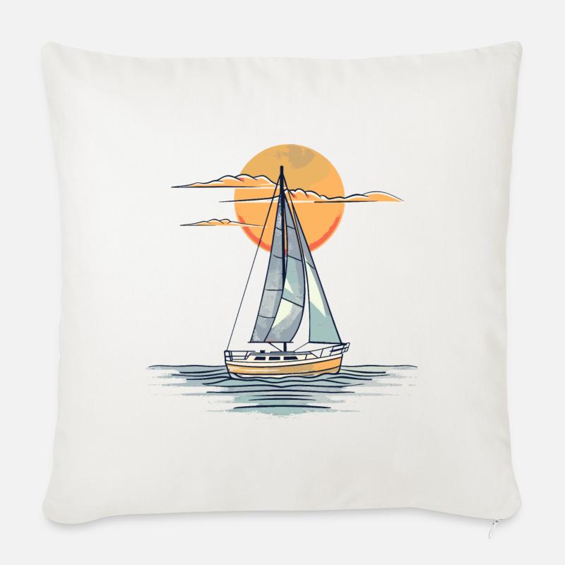 Segelboot Skizze - Sofakissenbezug 45 x 45 cm - Naturweiß 
