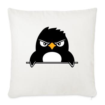 Pinguin Guckt Ernst Böse Gefährlich hinter Mauer - Sofakissenbezug 45 x 45 cm - Naturweiß  - Vorne