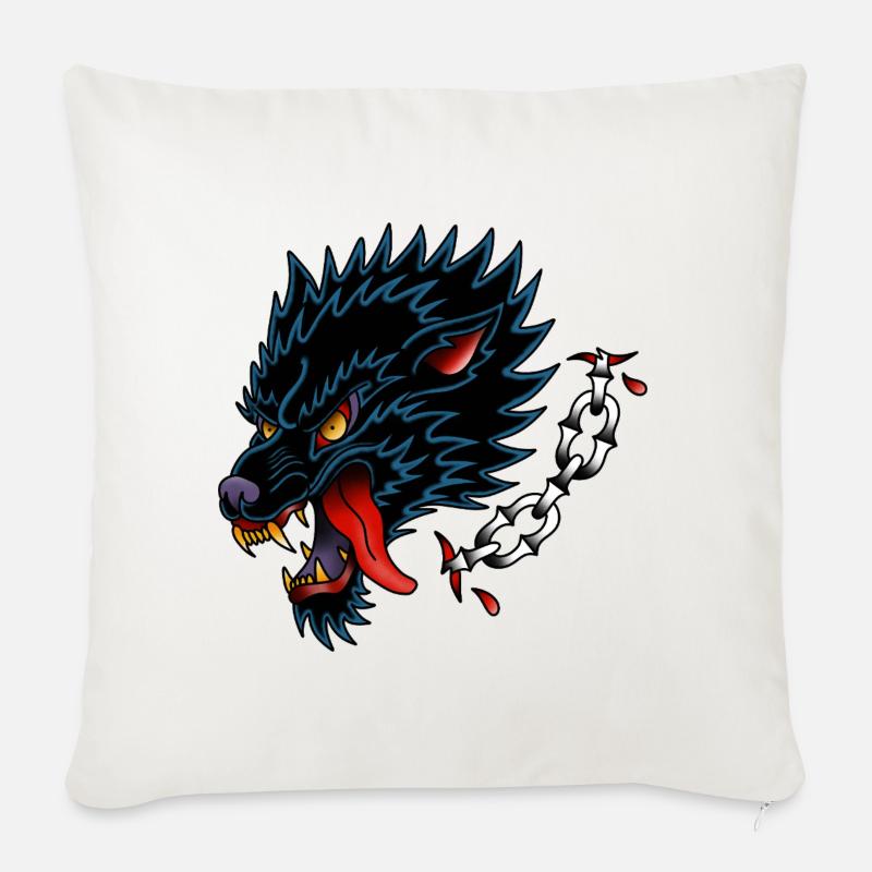 Black Wolf Old School Tattoo-Design - Sofakissenbezug 45 x 45 cm - Naturweiß 
