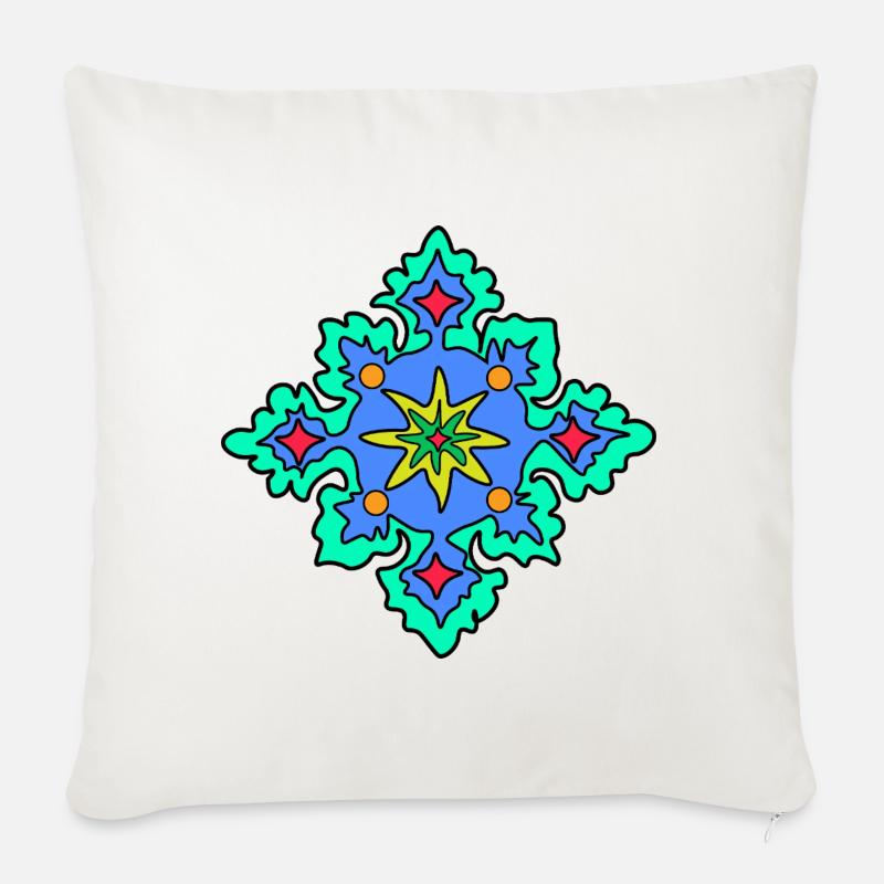 Geometrisches Mandala-Sternmuster - Sofakissenbezug 45 x 45 cm - Naturweiß 
