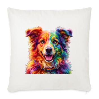 Regenbogenhund / Hund in Regenbogenfarben - Sofakissenbezug 45 x 45 cm - Naturweiß  - Vorne