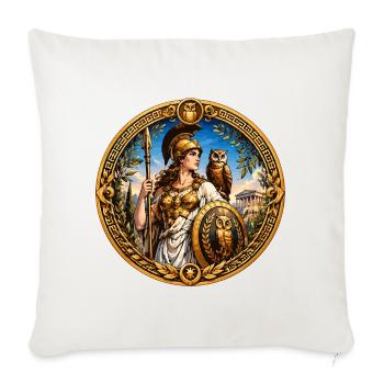 Athene mit Speer, Schild und Eulen - Sofakissenbezug 45 x 45 cm - Naturweiß  - Vorne