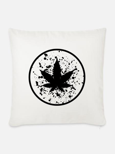 Cannabisblatt Farbklecks im Kreis - Sofakissenbezug 45 x 45 cm - Naturweiß