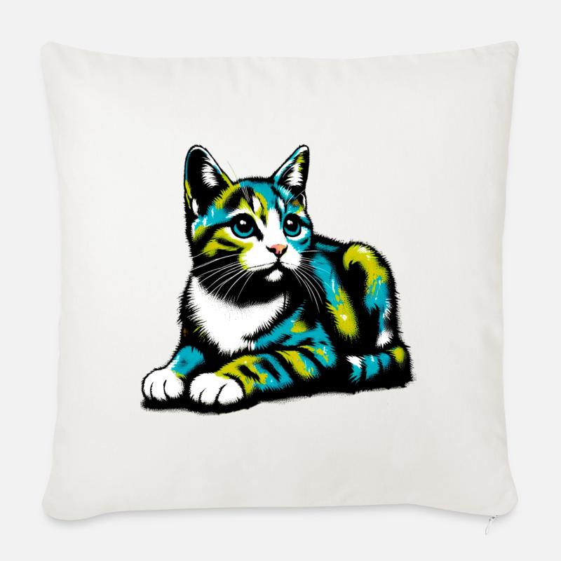 Katze - Sofakissenbezug 45 x 45 cm - Naturweiß 