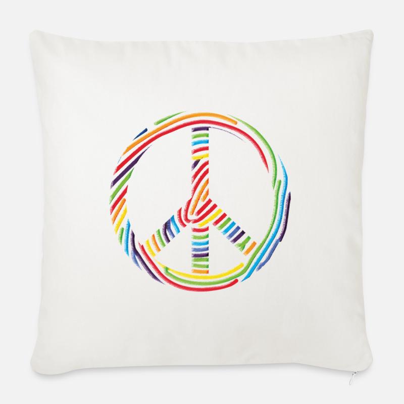Buntes-Peace-Zeichen - Sofakissenbezug 45 x 45 cm - Naturweiß 