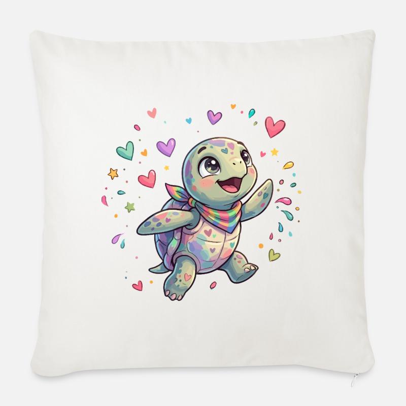 Regenbogen Turtle mit Herzmustern - Sofakissenbezug 45 x 45 cm - Naturweiß 