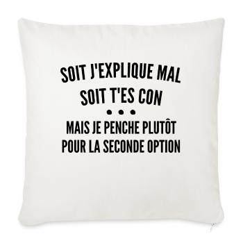Soit j'explique mal soit t'es con / humour - Housse de coussin décorative 45 x 45 cm - blanc nature - Devant