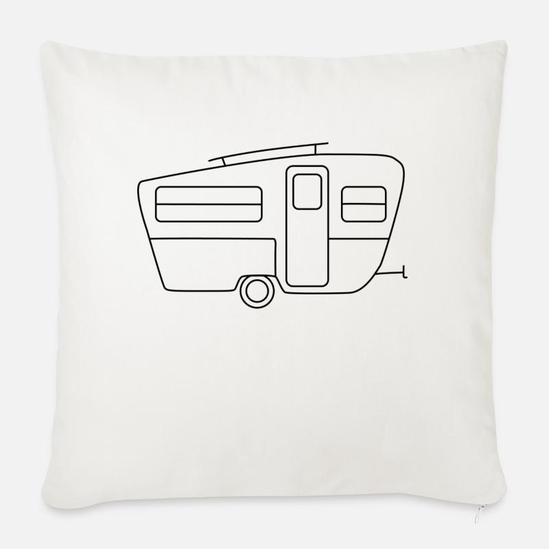 Camping Van - Camping-car - Caravane - Housse de coussin décorative 45 x 45 cm - blanc nature