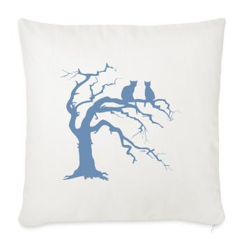 Arbre mort avec 2 silhouettes de chats - Housse de coussin décorative 45 x 45 cm - blanc nature - Devant