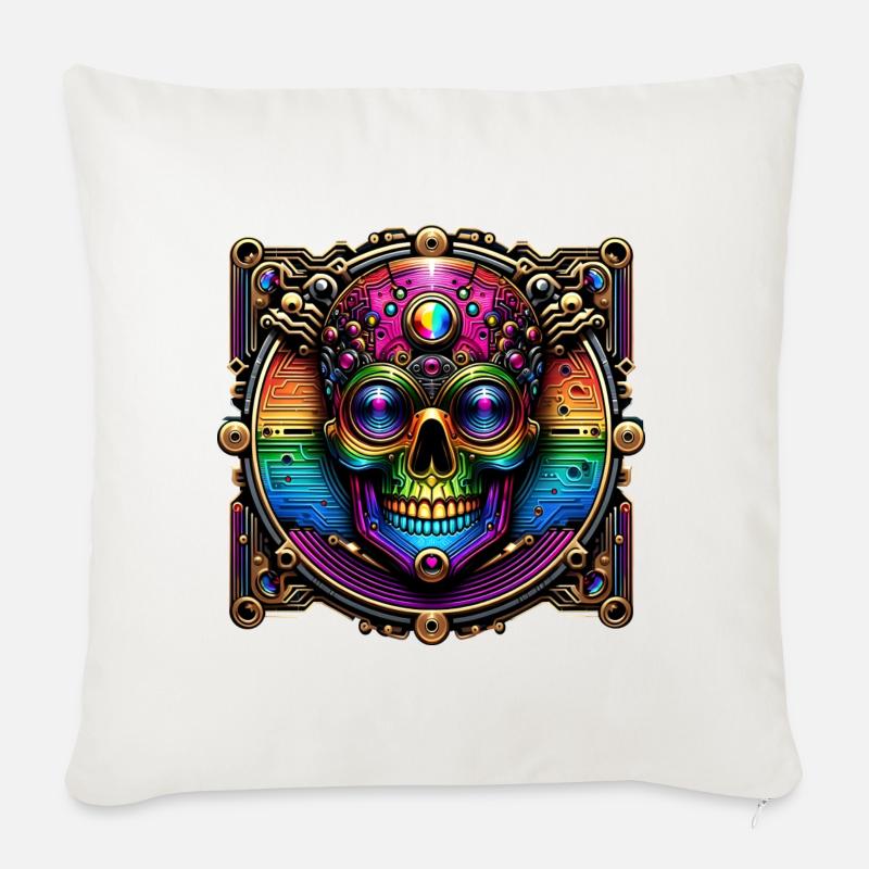 Cyberpunk Regenbogen Totenkopf Design - Sofakissenbezug 45 x 45 cm - Naturweiß 