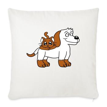 Chien Chat Deux Amis Équipe Chaton 2 Duo Équipage - Housse de coussin décorative 45 x 45 cm - blanc nature - Devant