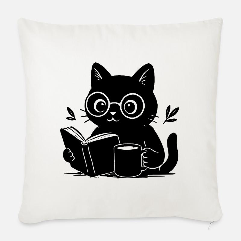 Buch Katze Kaffee Liebhaber Buch Lesen Katze - Sofakissenbezug 45 x 45 cm - Naturweiß 