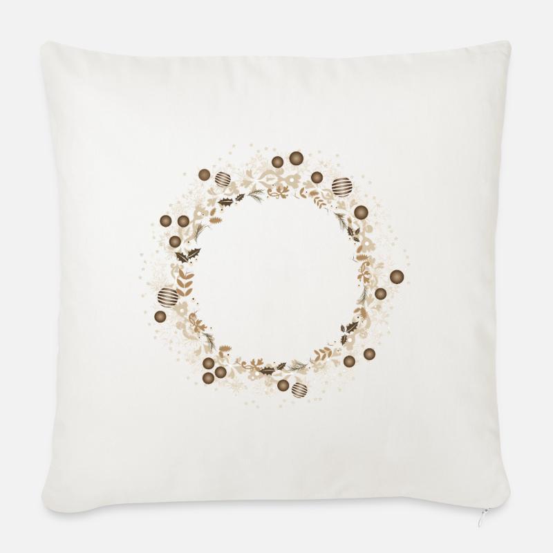 Eleganter Weihnachtskranz in Gold und Creme - Sofakissenbezug 45 x 45 cm - Naturweiß 