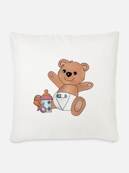 Teddy mit Flasche - Sofakissenbezug 45 x 45 cm - Naturweiß