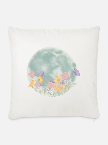 Blumiger Mond - Sofakissenbezug 45 x 45 cm - Naturweiß 