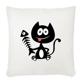 Chat gourmand, mangeur de poisson ! Humour de chat - Housse de coussin décorative 45 x 45 cm - blanc nature - Devant