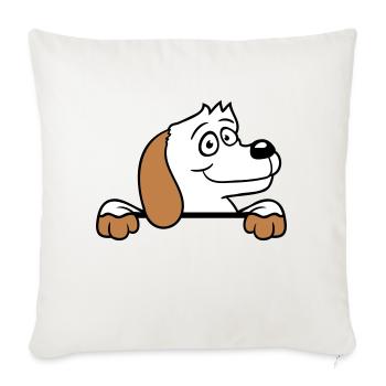 chien derrière le mur clôture signe regarder heureux mignon - Housse de coussin décorative 45 x 45 cm - blanc nature - Devant