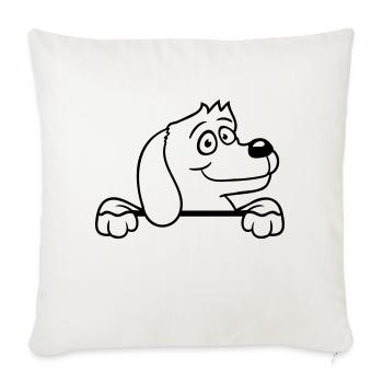 chien derrière le mur clôture signe regarder heureux mignon - Housse de coussin décorative 45 x 45 cm - blanc nature - Devant