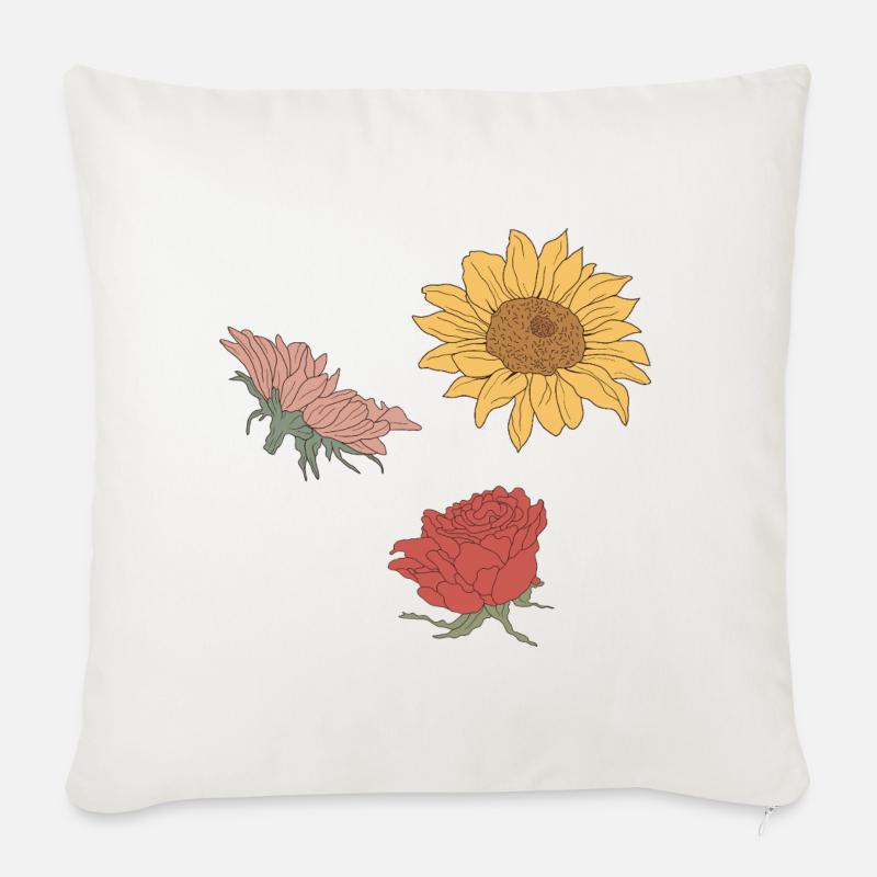 Blumen - Sofakissenbezug 45 x 45 cm - Naturweiß 