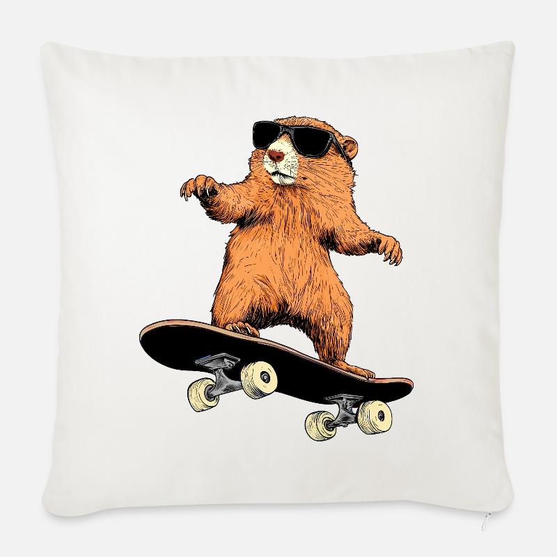 Murmeltier Skater - Sofakissenbezug 45 x 45 cm - Naturweiß 