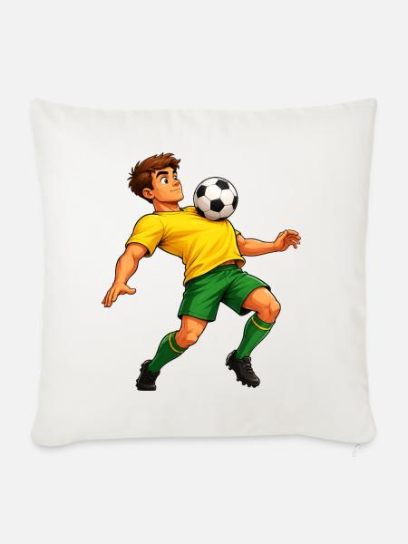 Fußball auf der Brust - Sofakissenbezug 45 x 45 cm - Naturweiß 