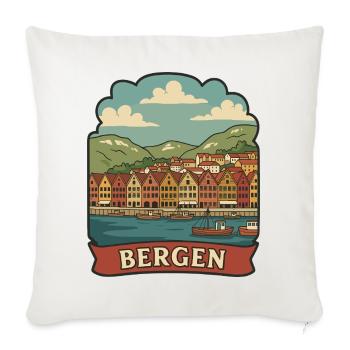 Autocollant de voyage vintage Bryggen Bergen Norvège - Housse de coussin décorative 45 x 45 cm - blanc nature - Devant