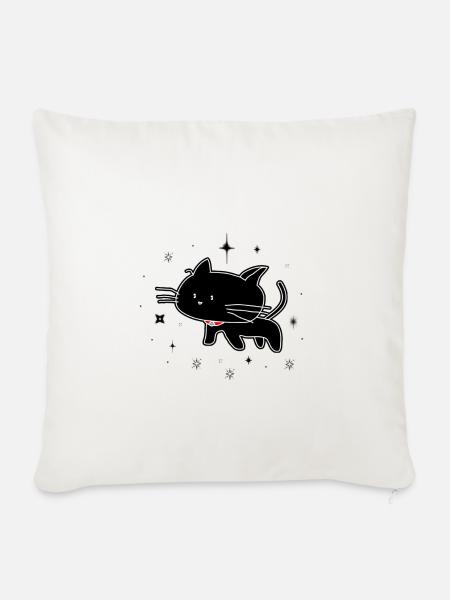Schwarze Katze - Sofakissenbezug 45 x 45 cm - Naturweiß 