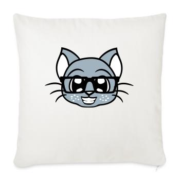 Smart Nerd Cat Horn-Rimmed Glasses Geek Kitten Glasses - Sofa pillowcase 17,3'' x 17,3'' (45 x 45 cm) - natural white - Front