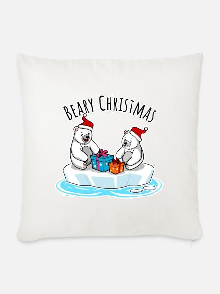 Eisbär Merry Christmas beim Geschenke auspacken - Sofakissenbezug 45 x 45 cm - Naturweiß 