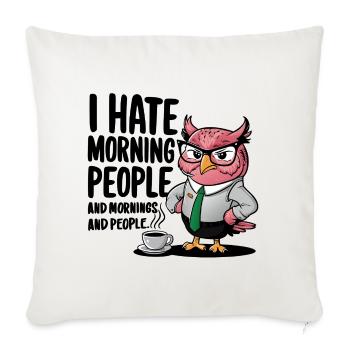 Hibou d’affaires en costume avec café - Housse de coussin décorative 45 x 45 cm - blanc nature - Devant
