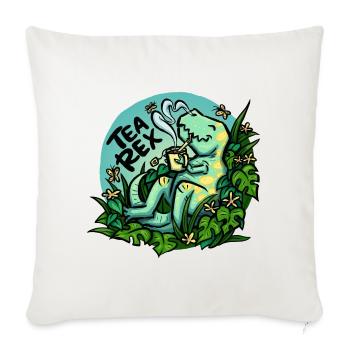 Tea Rex - Türkis -  (NO AI / Ohne KI) - Sofakissenbezug 45 x 45 cm - Naturweiß  - Vorne